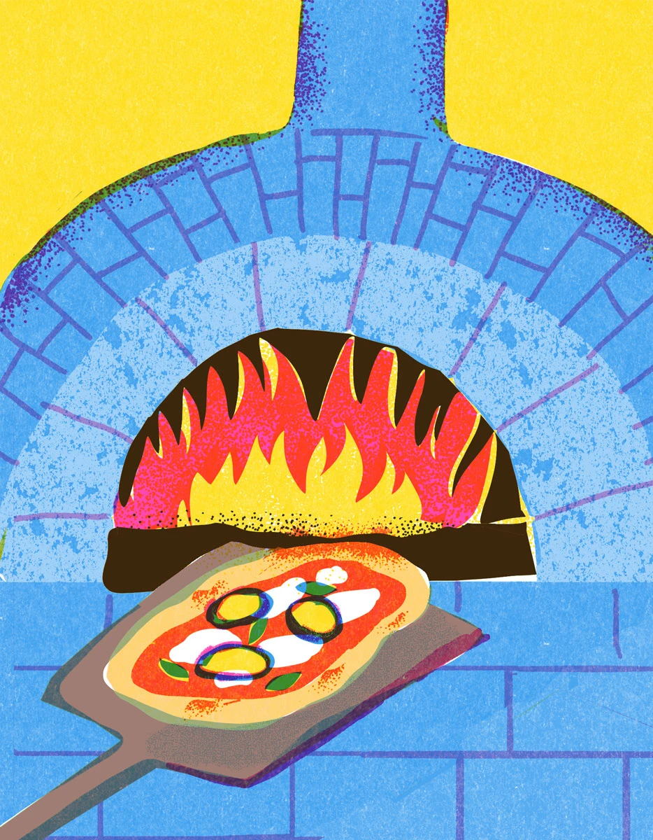 Italian food risograph ILLUSTRATION  italian illustrator Limited Color Palette retro illustration style vintage postcard Retro food illustration Digital Art 