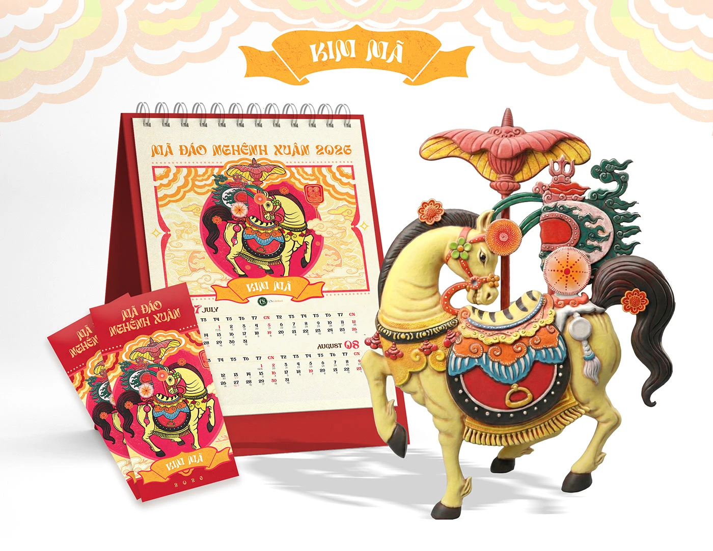 ILLUSTRATION Digital Art calendar house design dân gian Hàng Trống Ngựa tet key visual