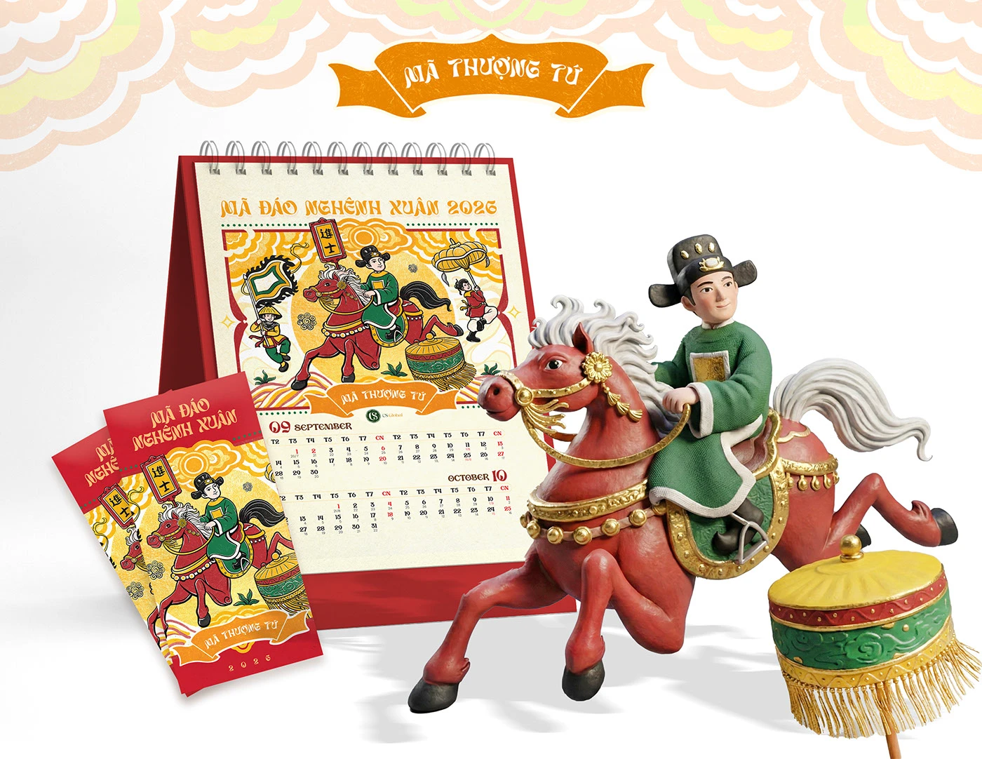 ILLUSTRATION Digital Art calendar house design dân gian Hàng Trống Ngựa tet key visual