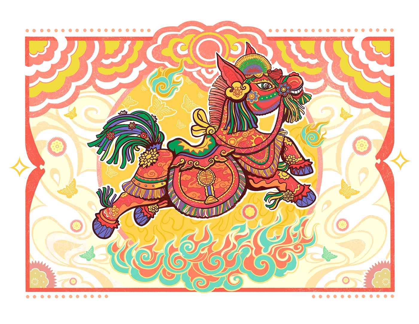 ILLUSTRATION Digital Art calendar house design dân gian Hàng Trống Ngựa tet key visual