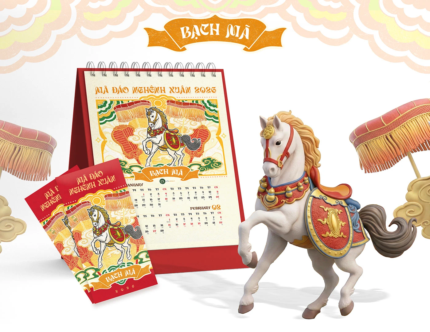 ILLUSTRATION Digital Art calendar house design dân gian Hàng Trống Ngựa tet key visual