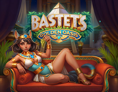 Bastet's Golden Oasis (Slot game art)