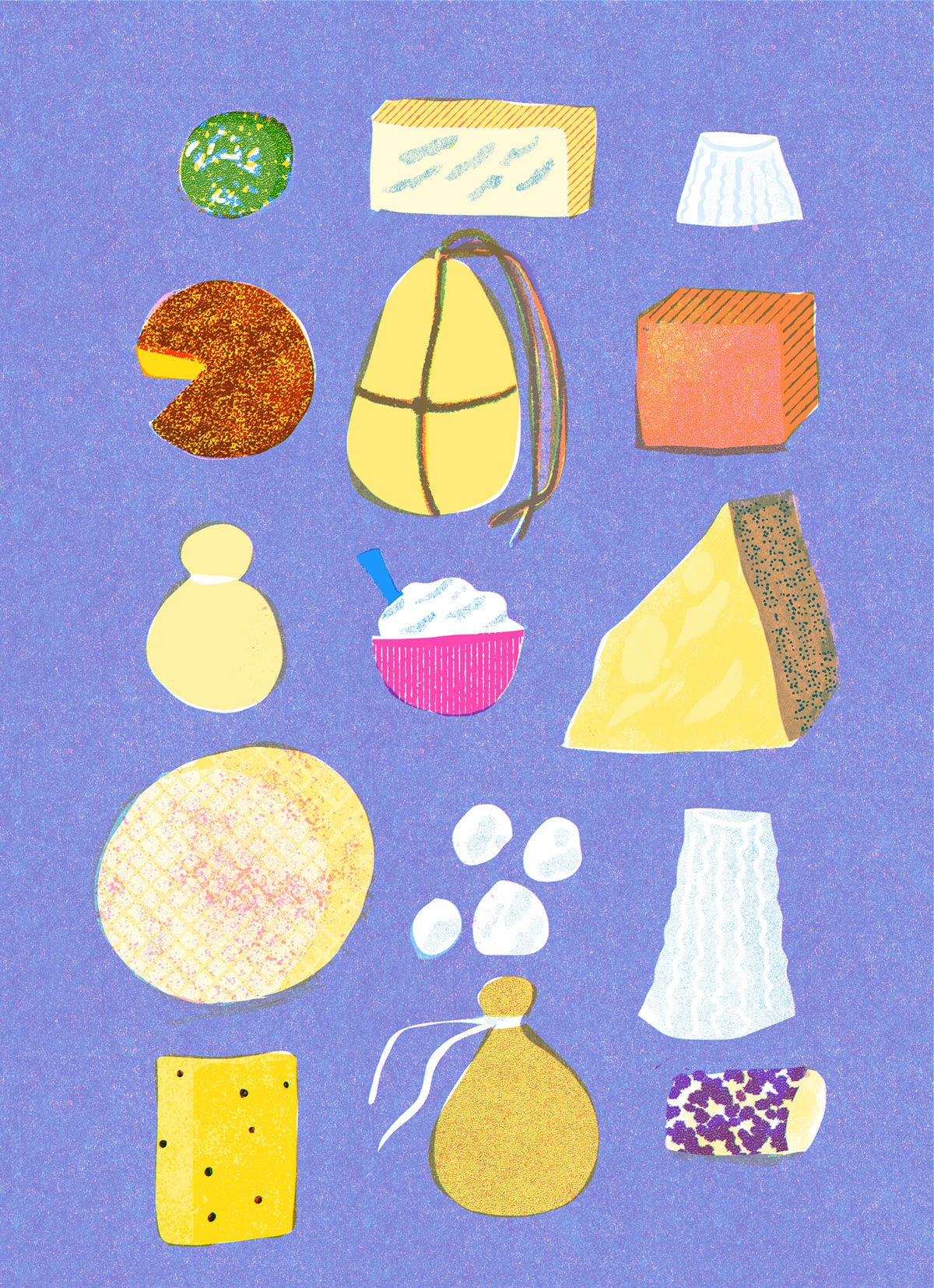 Italian food risograph ILLUSTRATION  italian illustrator Limited Color Palette retro illustration style vintage postcard Retro food illustration Digital Art 