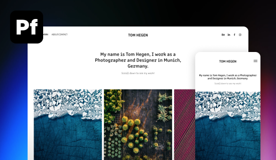 Adobe Portfolio 图标以及桌面尺寸和手机尺寸的 Adobe Portfolio 网站的屏幕截图
